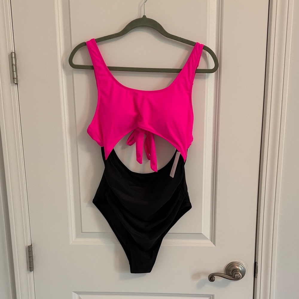 Pink and Black Women's Swimsuit